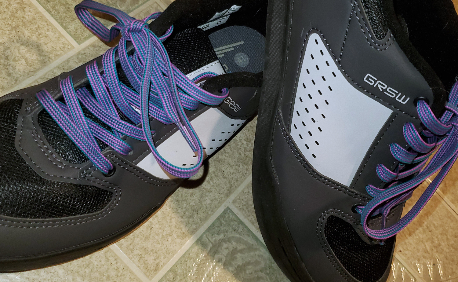 purple and teal sneakers